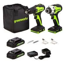 Greenworks Cordless Drill Impact Driver Combo Kit